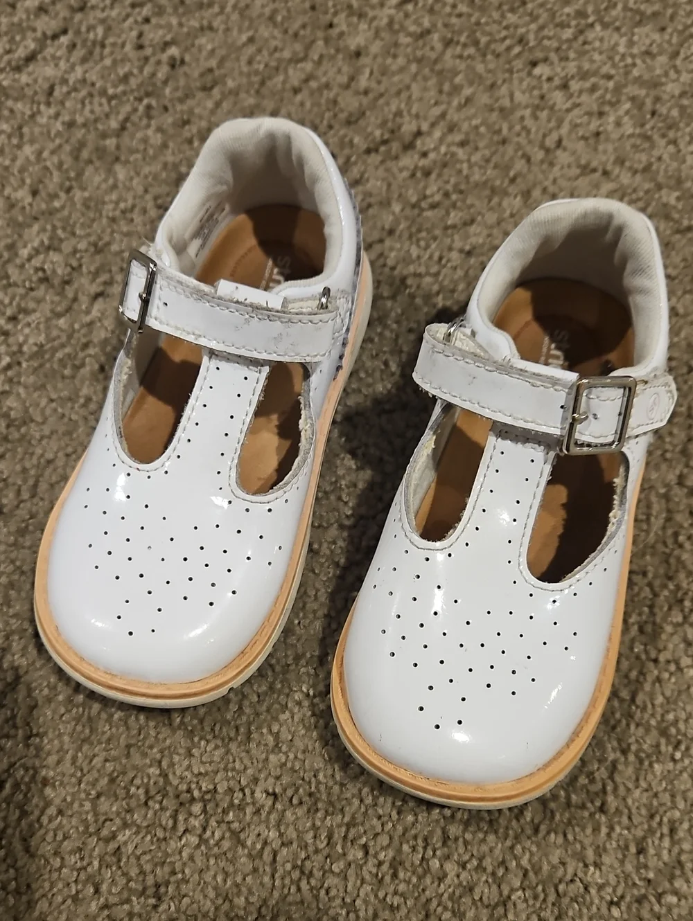 Children's Stride Rite White Patent Leather T-Strap Shoes